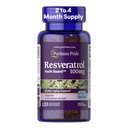 Puritan's Pride Premium Resveratrol Youth Guard™ 100mg, Dietary Supplement for Immune System, Antioxidant, Sugar Metabolism, Blood Flow, and Vascular Function Support, 120 Rapid Release Softgels