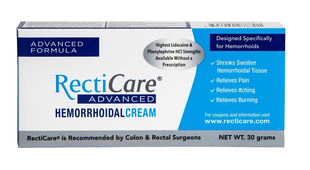 Recticare Advanced Hemorrhoidal Cream: Advanced Treatment to Shrink & Soothe Hemorrhoids - Itch, Pain, Burn Relief - 30g Hemorrhoidal Cream με Λιδοκαΐνη