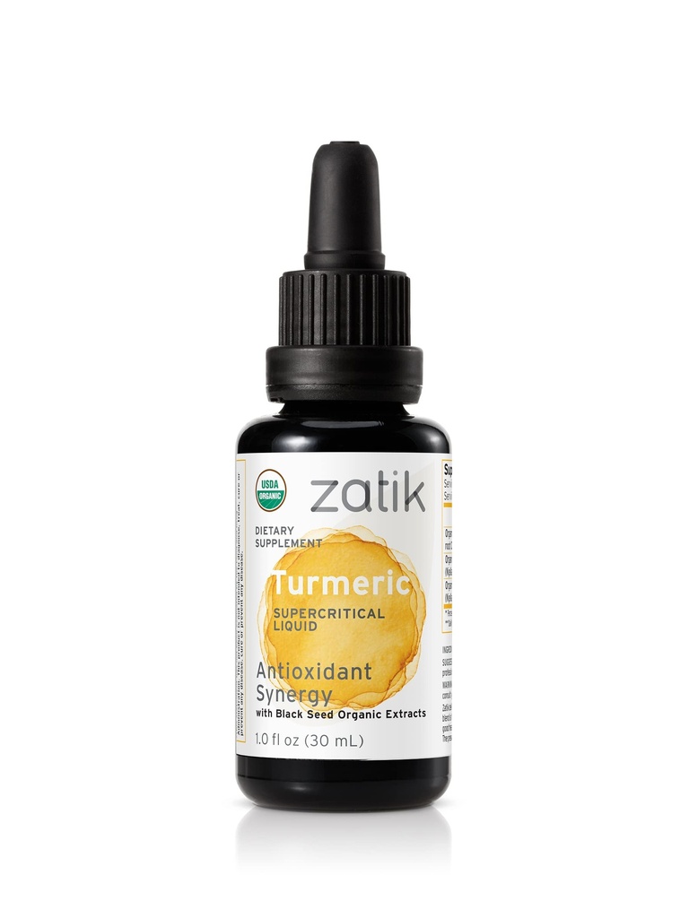 Zatik Naturals - Turmeric Supercritical Liquid Synergy με Black Seed Organic CO2 Extract, Αντιοξειδωτικό, Ψυχρό Πιέζεται, Μη εξευγενισμένο Έλαιο, Vegan, Μη ΓΤΟ, Οργανικό, 1.0 fl oz.