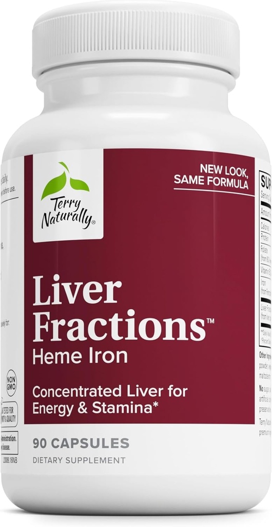 Terry Naturally Liver Fractions - Endurance & Energy Support with Gentle Iron - Dietary Supplement Supports Healthy Red Blood Cell Formation - Iron Supplement for Liver Health - 90 Capsules