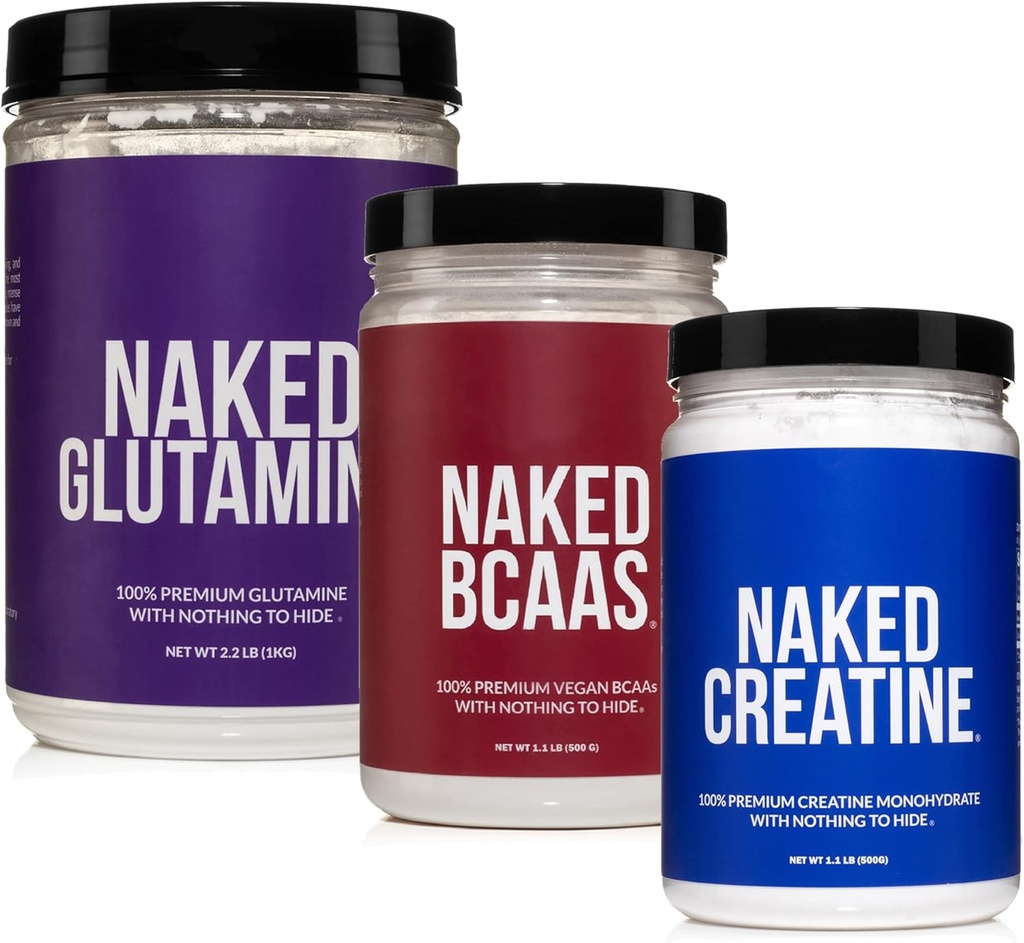 NAKED Muscle Growth and Recovery Bundle: Pure Glutamine, Creatine, and Unflavored BCAAs