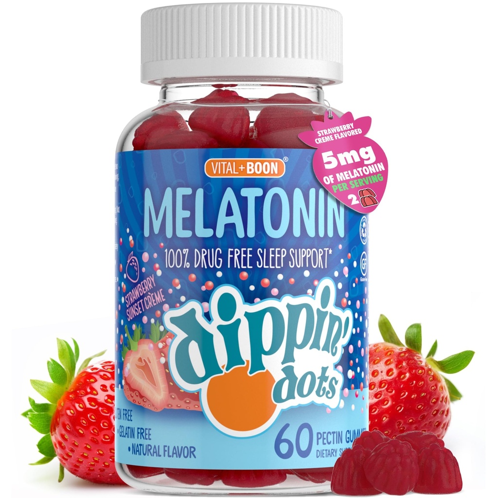 Μελατονίνη Υποστήριξη Ύπνου Gummies (60 Count) Φράουλα Sunset Creme Γεύσεις Chews 
