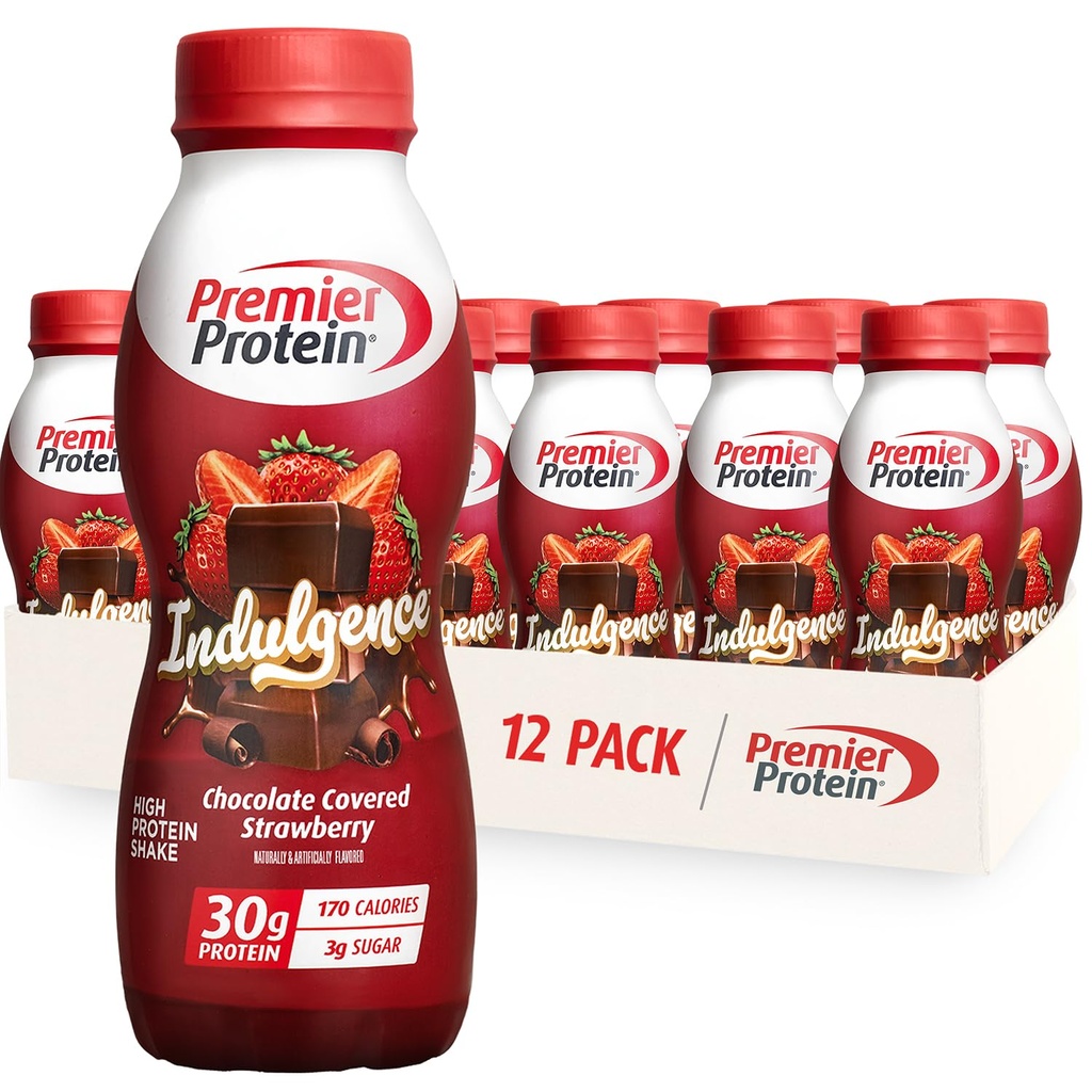 Premier Protein Indulgence Protein Shake, 30g Protein, 3g Sugar, Σοκολάτα Καλυμμένη Φράουλα, 11,5 fl oz, Συσκευασία των 12