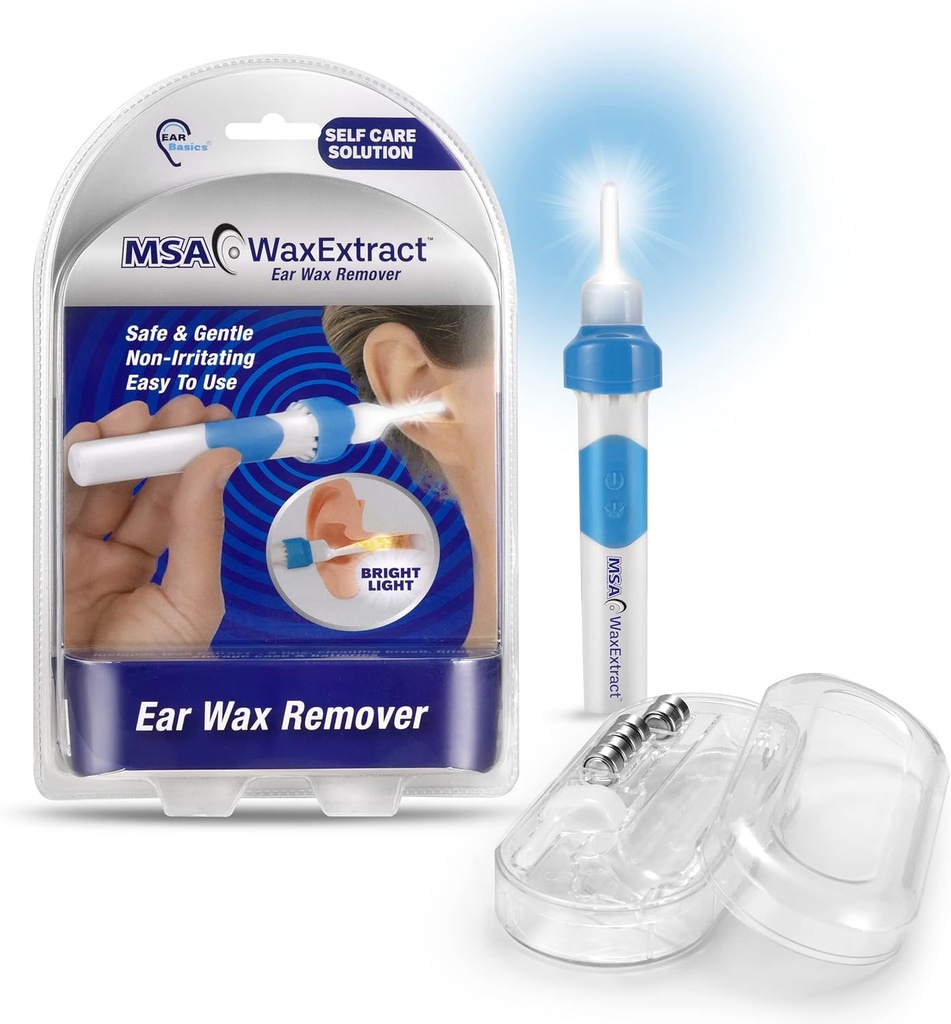 Wax Extract Ear Wax Remover w/ 2 Flexible Tips, LED Light, & Cleaning Brush | Safe, Effective Ear Wax Vibration & Vacuum to Gently Remove Wax Buildup | Premium Ear Suction Vacuum for Adults & Kids