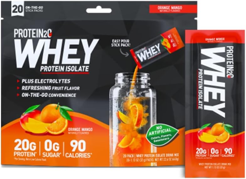 Protein2o Whey Protein Isolate Protein Powder, Orange Mango 20 συσκευασίες/ 1.13 Oz