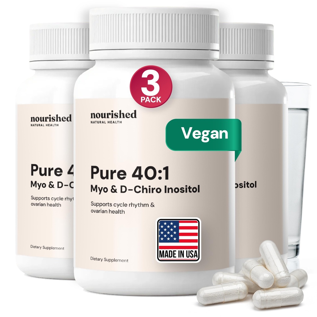 Nourished 40:1 Myo-inositol & D-Chiro Inositol - Συμπλήρωμα για γυναίκες με γονιμότητα, την υγεία του δέρματος, ή εμμηνορρυχεία συμπτώματα κύκλου - Ορμονική ισορροπία για γυναίκες - 360 κάψουλες