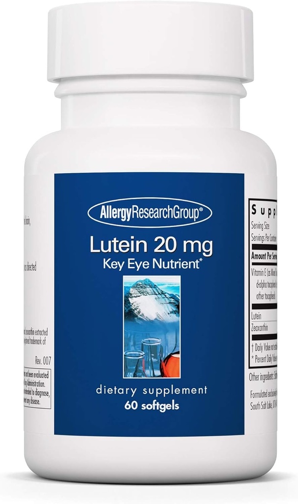 Allergy Research Group Lutein Supplement - Βιταμίνες ματιών, 20mg Lutein και ζεαξανθίνη για τα μάτια, την υγεία των ματιών, την όραση φροντίδα, Softgels - 60 Count