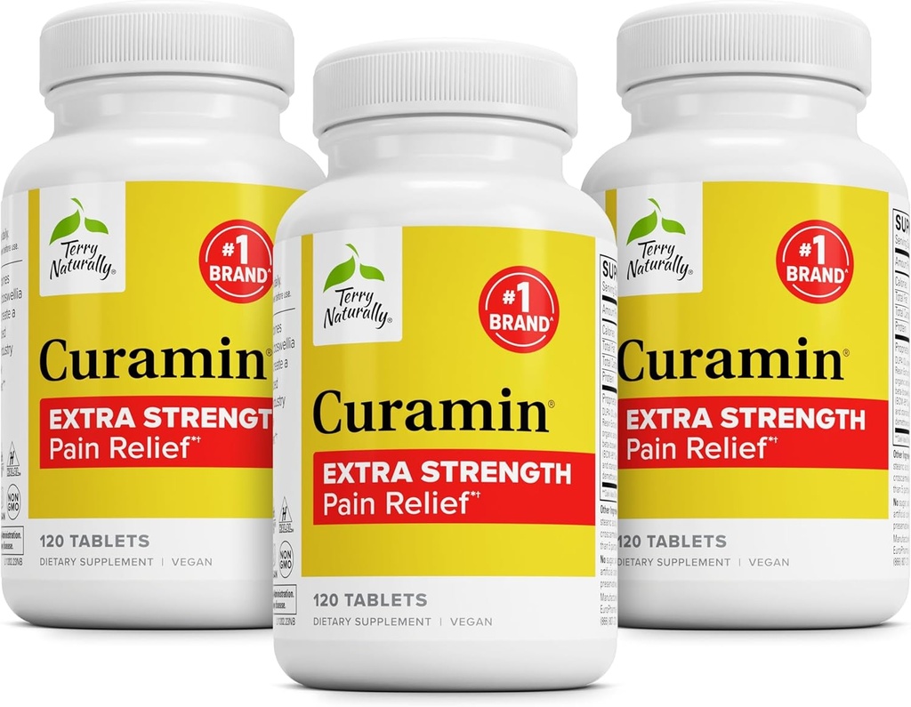 Terry Φυσικά Curamin Extra Strength - Κουρκουμίνη & Boswellia για Υγιεινή Υποστήριξη Κυκλοφορίας - Turmeric συμπλήρωμα για την υποστήριξη αρθρώσεων, μυϊκής υγείας & παραγωγής ενδορφίνης - 120 δισκία (πακέτο των 3)