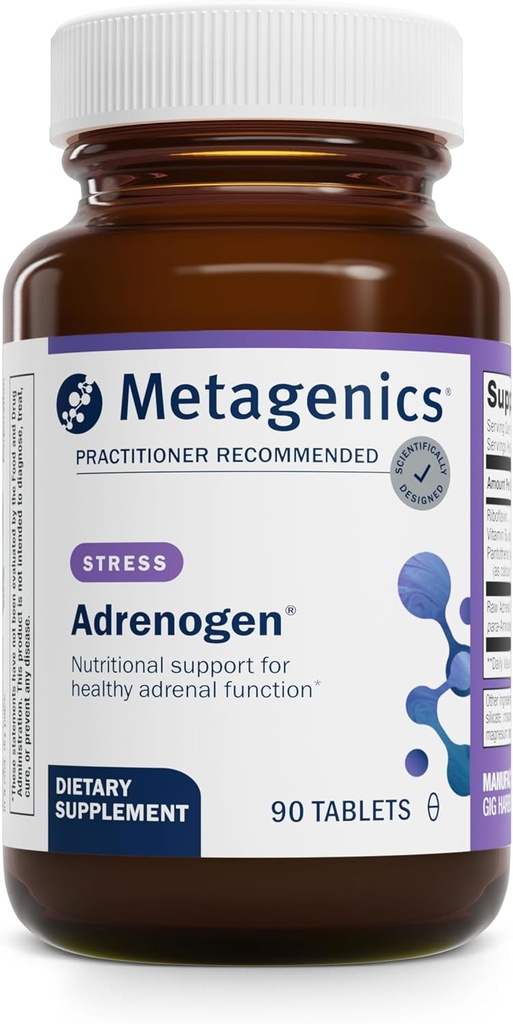 Metagenics Adrenogen - Adrenal Health with Raw Adrenal Concentrate, B Vitamins & PABA Supplement - Supports Hormone Balance, Energy & Nervous System Function* - Non-GMO, Gluten-Free - 90 Tablets