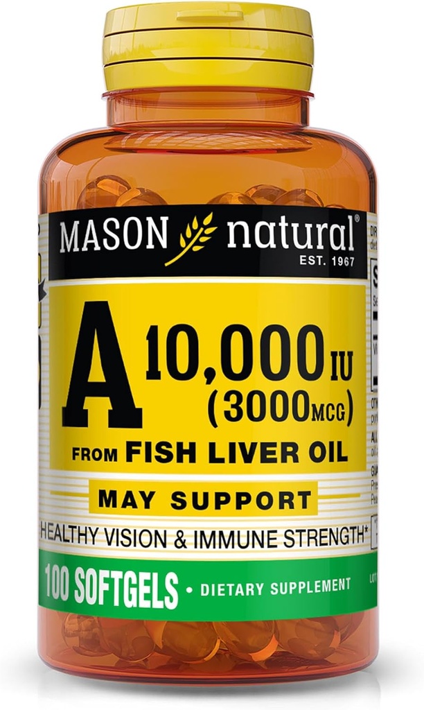 MASON ΦΥΣΙΚΗ Βιταμίνη A 3.000 mcg (10.000 IU) από το ιχθυέλαιο, υποστηρίζει την όραση & την ανοσοποιητική υγεία, 100 Softgels