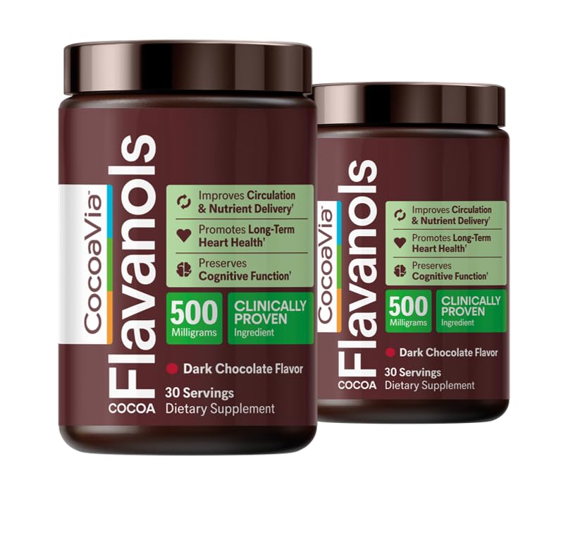 ΚακάοVia Cardio Υγεία Κακάο Σκόνη, 60 εξυπηρετούν, 500mg Cocoa Flavanols, Υποστηρίξτε την Υγεία της Καρδιάς, Ενισχύστε το Νιτρικό Οξείδιο, Βελτιώστε την Κυκλοφορία, Ενέργεια, Προεργασία, Vegan, Σκοτεινή Σοκολάτα Cacao