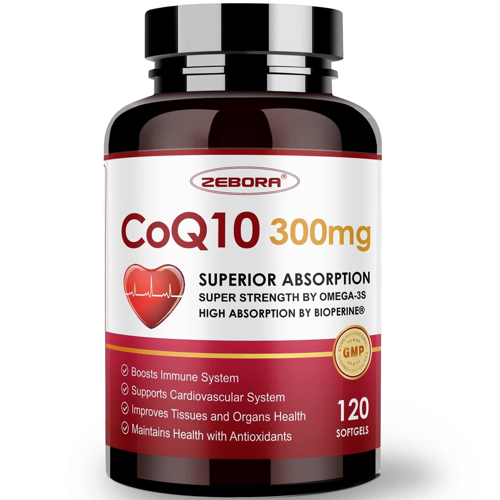 ZEBORA CoQ10-300mg-Softgels με PQQ, BioPerine & Omega-3, 120 εξυπηρετούν συνένζυμο Q10 (Ubiquinone) συμπλήρωμα για την υψηλή απορρόφηση, ισχυρό-αντιοξειδωτικό, υποστήριξη καρδιά-υγεία & ενέργεια-παραγωγή