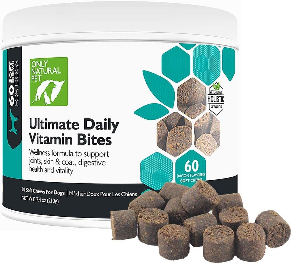 Μόνο Natural Pet Ultimate Daily Vitamins - Ολοκληρωμένο συμπλήρωμα πολυβιταμίνης για σκύλους Ισορροπημένη υγεία & ζωτικότητα - Senior Small & Large Canine Food Immune Digestive Support -60 Μαλακά μάσημα (Pack of 1)