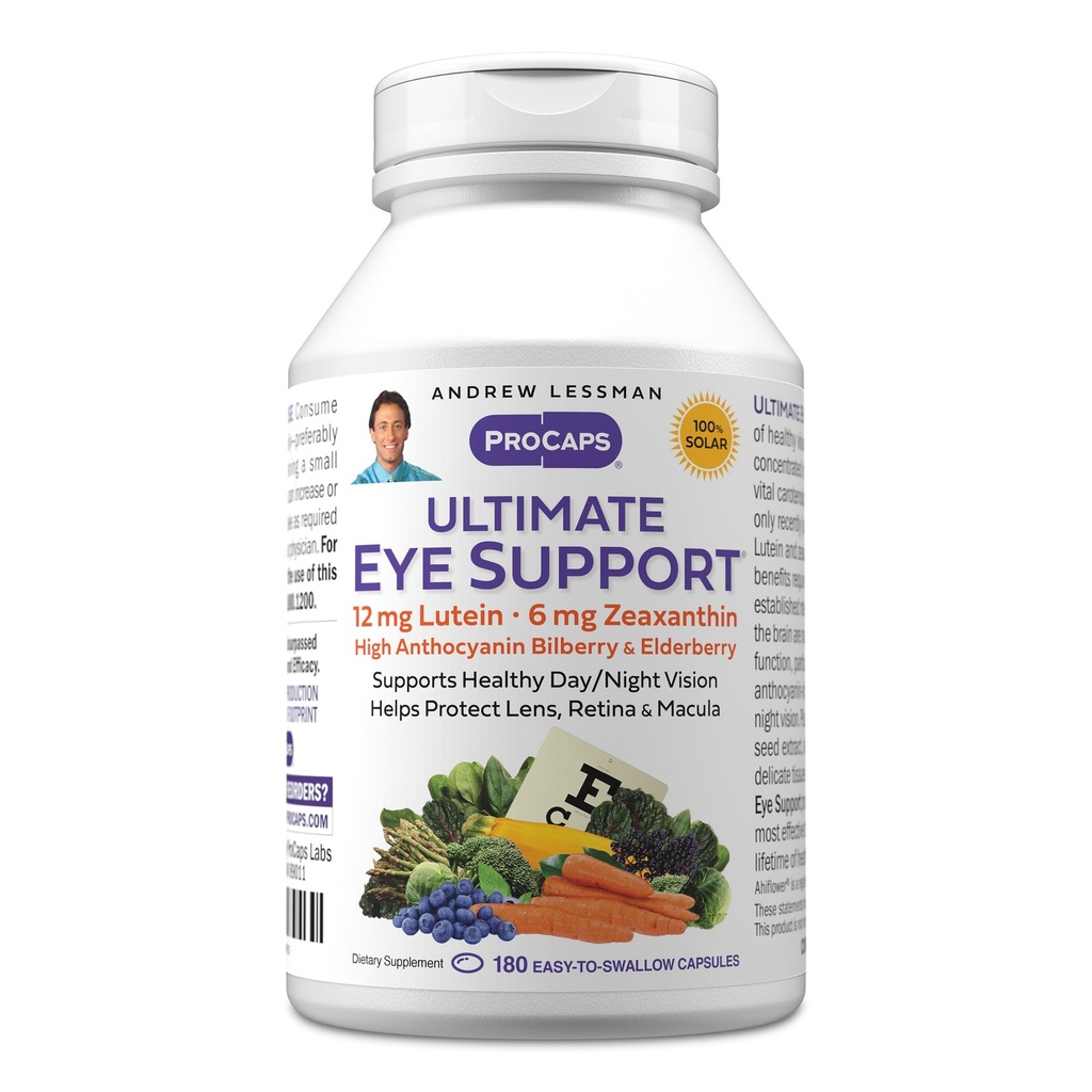 ANDREW LESSMAN Ultimate Eye Support 180 Softgels - 12mg Lutein, 6mg Zeaxanthin, Bilberry, Βασικά θρεπτικά συστατικά για την υποστήριξη της υγείας των ματιών και την προώθηση της υγιούς όρασης. Χωρίς Πρόσθετα. Εύκολο να καταπιείτε Softgels