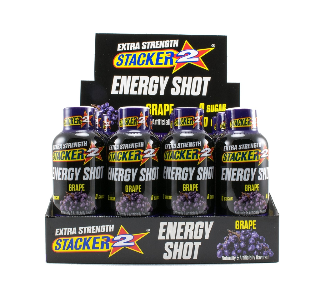 Stacker 2 Extreme Energy Shot Extra Strength, Grape, 2 ρευστή ουγγιά (πακέτο των 12)
