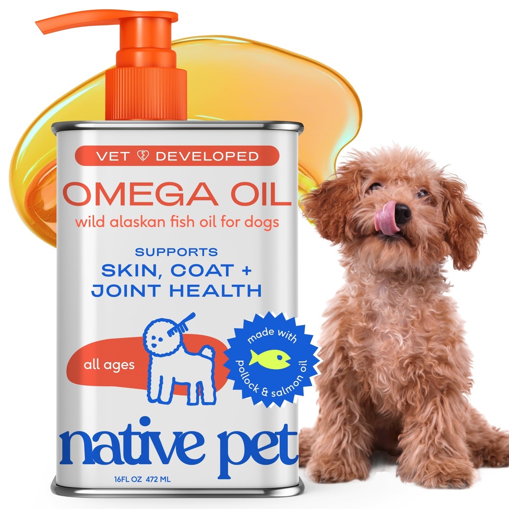 Native Pet Omega 3 Fish Oil for Dogs & Cats – Wild Alaskan Salmon Oil for Dogs Skin and Coat, Supports Joints, Heart & Shedding – Fast-Absorbing Omega 3 6 9 Liquid Supplement – 16oz