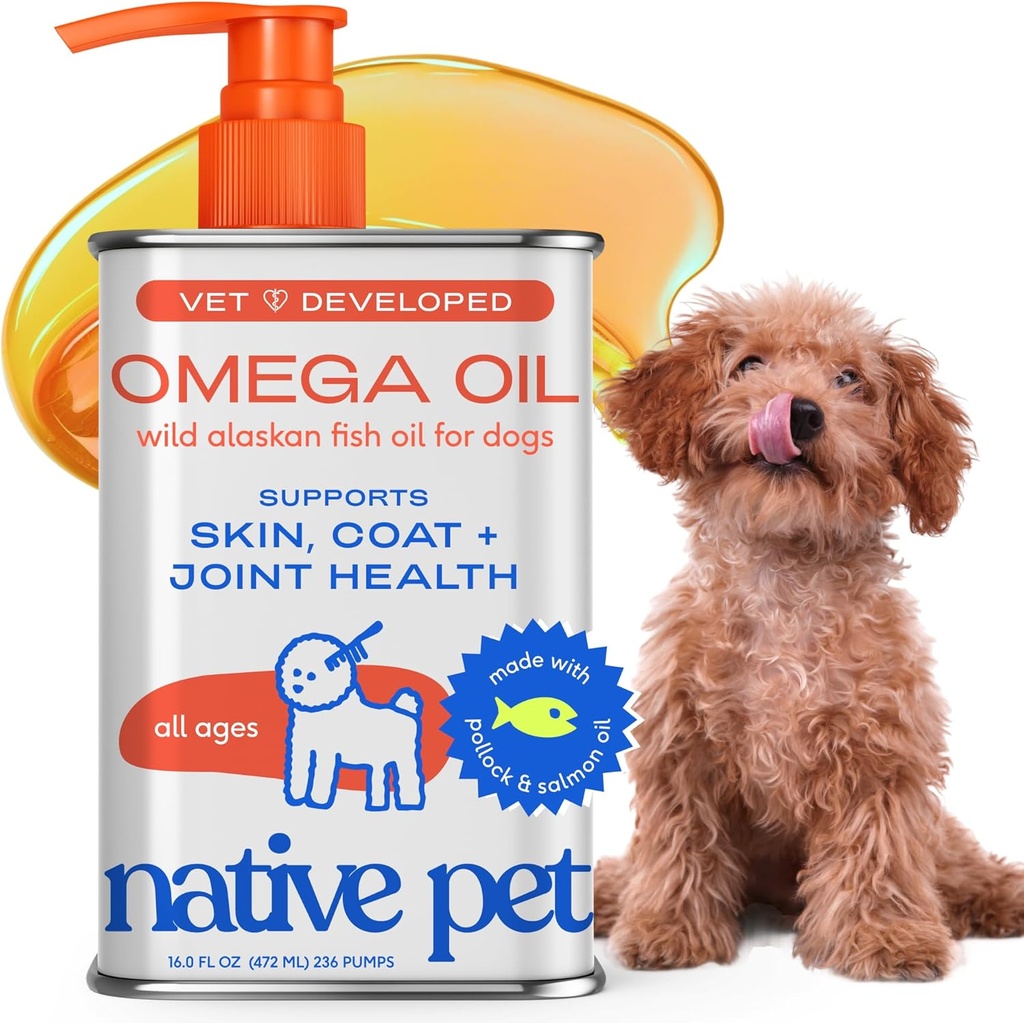 Native Pet Omega 3 Fish Oil for Dogs & Cats - Προάγει υγιεινό δέρμα, γυαλιστερό παλτό, & Ισχυρές αρθρώσεις - Made with Wild Alaskan Salmon Oil for Dogs – Νόστιμη, γρήγορη απορρόφηση Ωμέγα 3 6 9 Υγρό Συμπλήρωμα-16oz