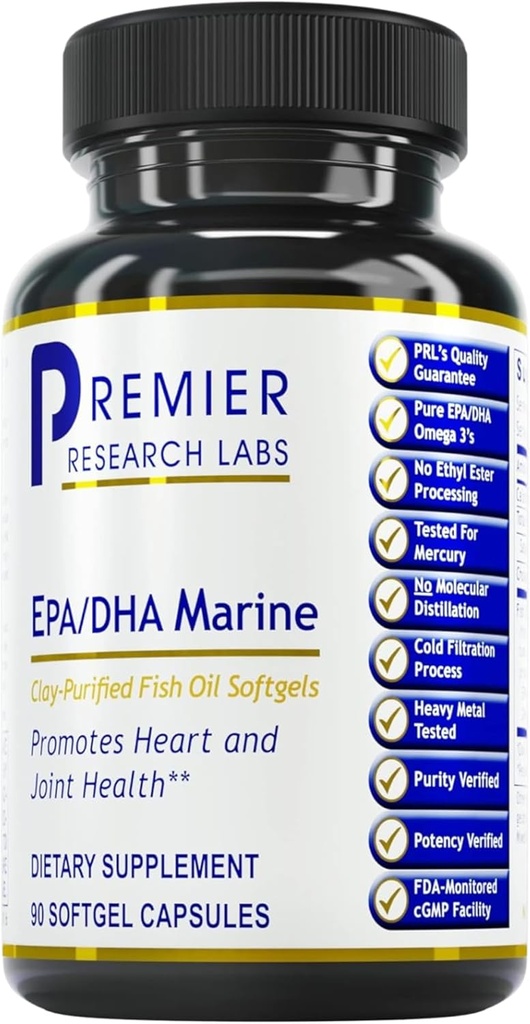 Premier Research Labs EPA DHA Marine Softgels - Omega 3 Fish Oil, EPA DHA Omega 3 συμπλήρωμα, λιπαρά οξέα για γυναίκες & άνδρες, φυσικό - 90 κάψουλες Softgel