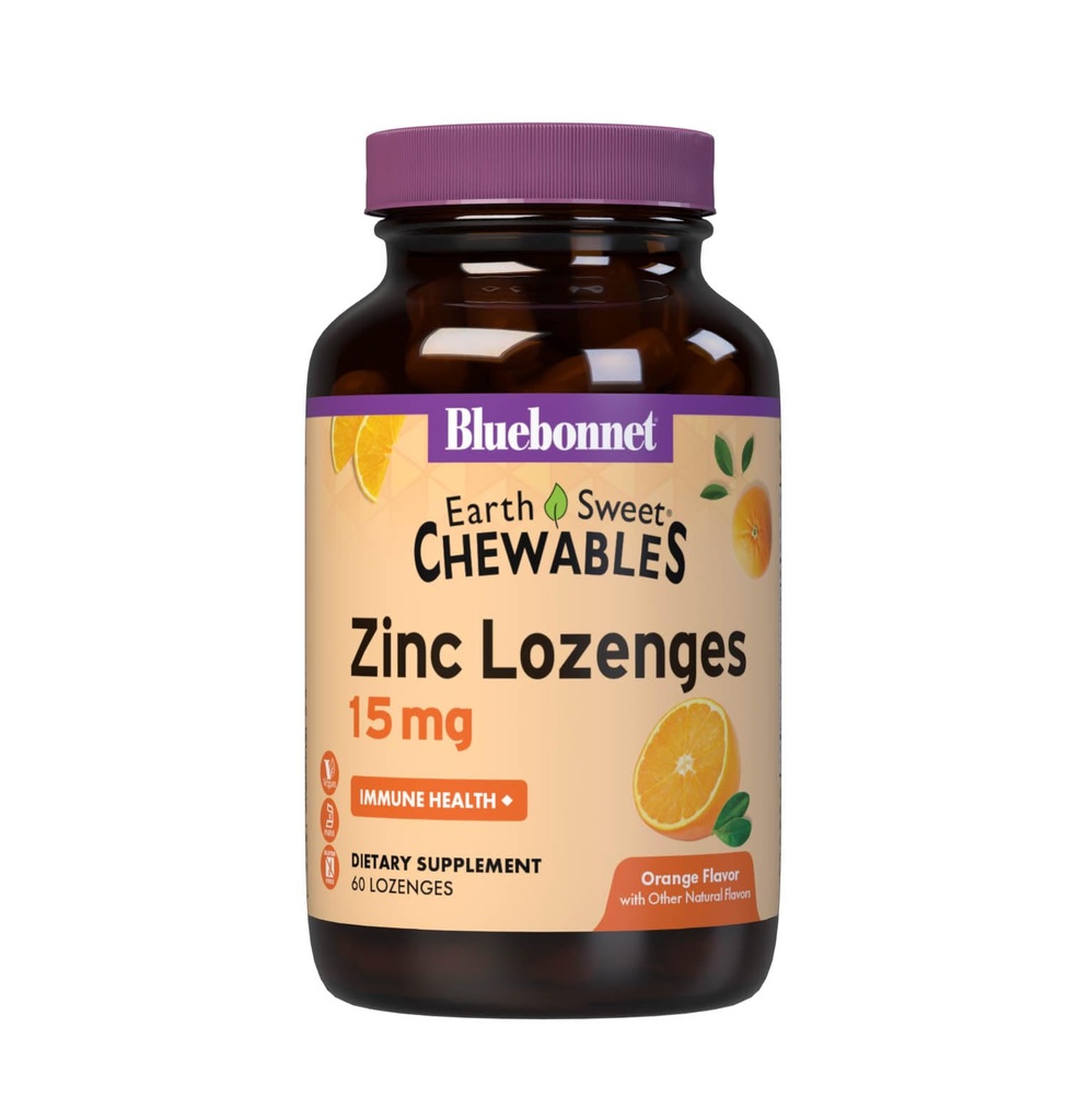 Διατροφή Bluebonnet Γήινη γλυκός ψευδάργυρος Lozenges 15mg Μασώμενα, Συν 100mg βιταμίνης C, χωρίς σόγια, χωρίς γλουτένη, Kosher Πιστοποιημένο, χωρίς γαλακτοκομικά, Vegan, Πορτοκαλί Γεύση, 60 Lozenges
