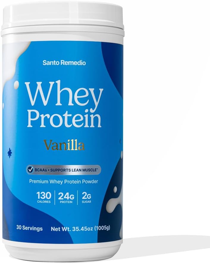 Santo Remedio Vanilla πρωτεΐνη ορού γάλακτος, Premium σκόνη πρωτεΐνης ορού γάλακτος, 24g πρωτεΐνης ανά μερίδα, 30 μερίδες