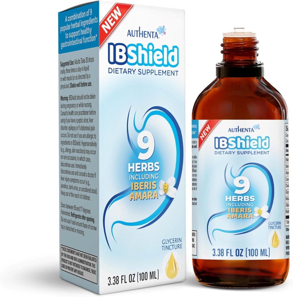 IBShield Tincture 100ml | 6+3=9 Herbs | Iberis Amara, Peppermint, Chamomile, Lemon Balm, Caraway, Licorice, Angelica, Celandine & Mary's Thistle | Original Herbal Formula Supports Digestive Wellness