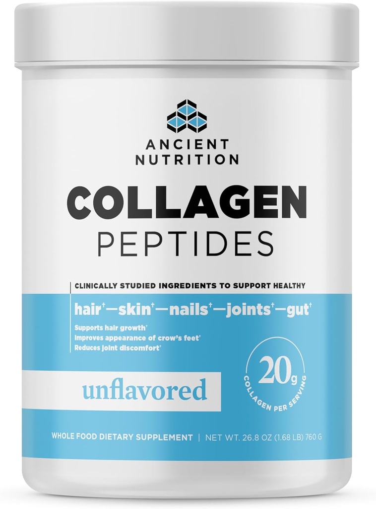 Αρχαία διατροφή Κολλαγόνο Πεπτίδες, Collagen Peptides σκόνη, Unflaved Hydrolyzed Collagen, Υποστηρίζει υγιή δέρμα, αρθρώσεις, Gut, Keto και Παλαιό φιλικό, 38 Υπηρεσίες, 20g Collagen ανά υπηρεσία