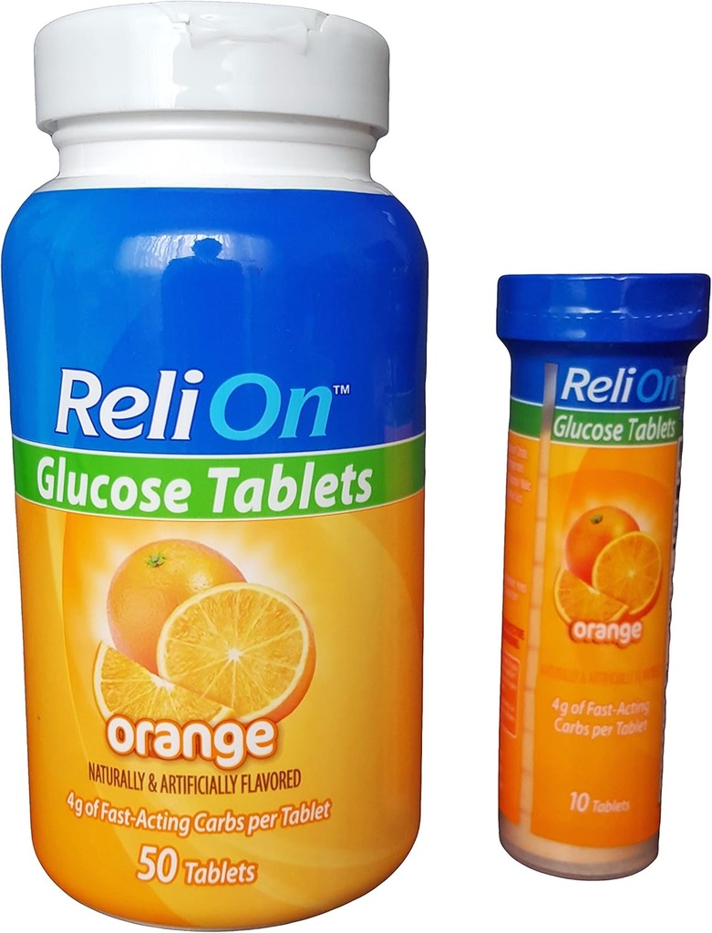 ReliOn Glucose, 50 δισκία με On- The- Go Tube, 10 δισκία. (Orange) από Reli On