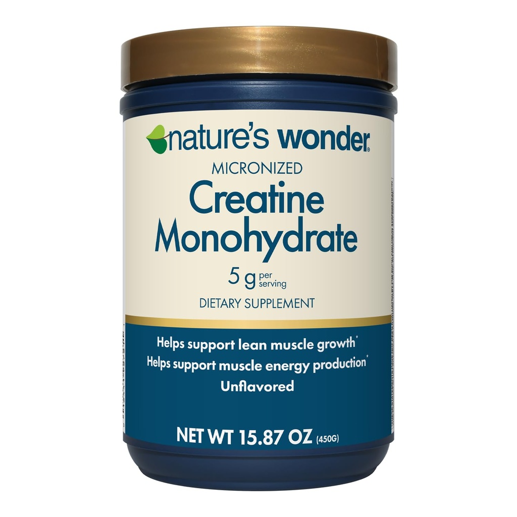 Nature's Wonder Micronized Creatine Monohydrate Powder 5g, Muscle Health, Myster Energy Production, No Lactose, 5g Micronized Creatine Powder per Serving, 450G, 90 Servings