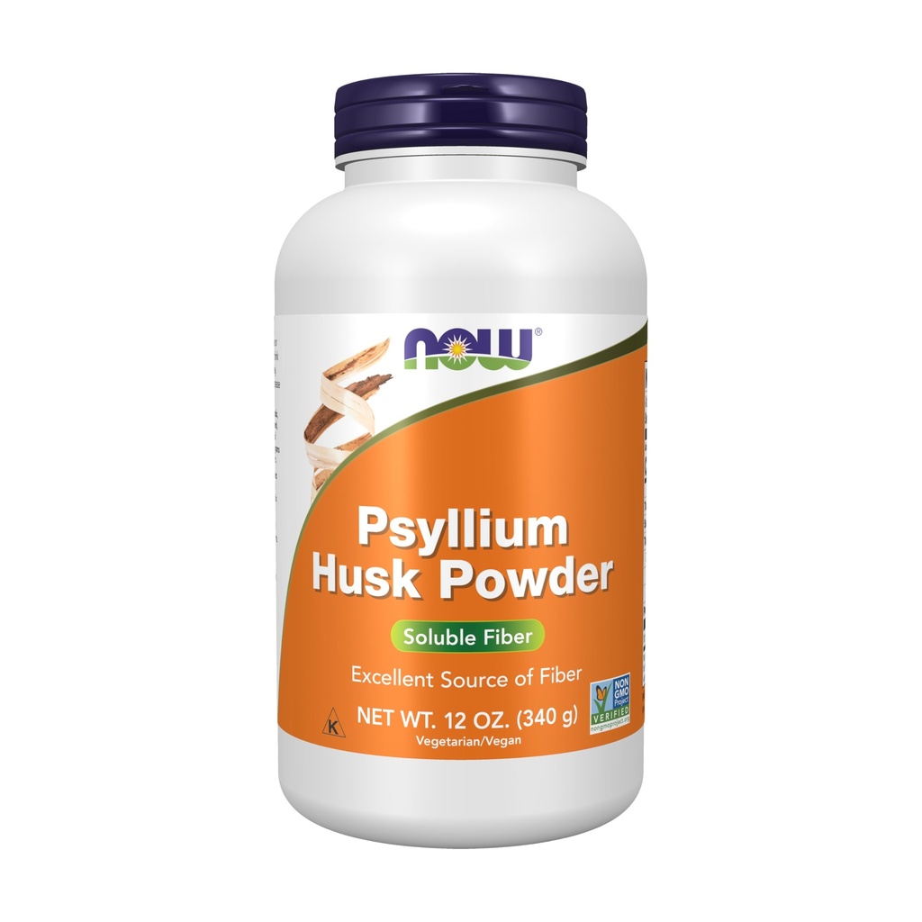 NOW Συμπληρώματα Τροφίμων, Psyllium Husk σκόνη, Μη ΓΤΟ έργο Επαληθευμένο, Διαλυτή Fiber, 12-Ounce