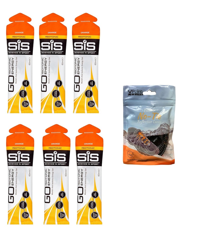Science in Sport GO Isotonic Energy Gels - 6 x 60ml Πακέτα Bundle με Elastic No-Tie Shoe Laces. Vegan, Λακτόζη απαλλαγμένη, Γλουτένη απαλλαγμένη, Σιτάρι απαλλαγμένη, Σόγια απαλλαγμένη (πορτοκαλί)