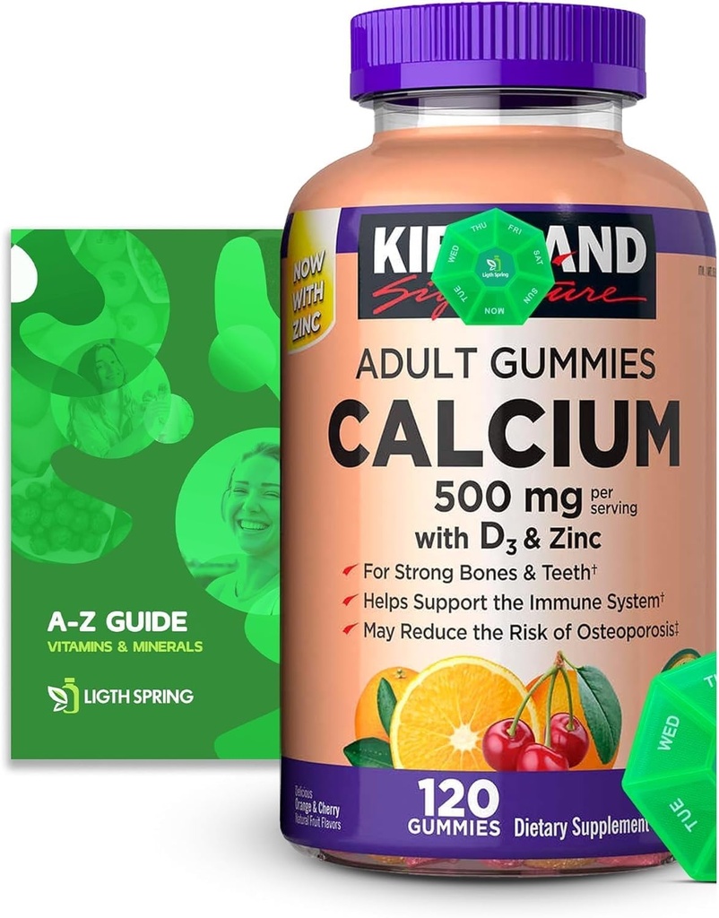 Ασβέστιο Gummies 500 mg με D3 & ψευδάργυρο, 120 Gummies με αποκλειστικό καλύτερο οδηγό Ligth&Spring
