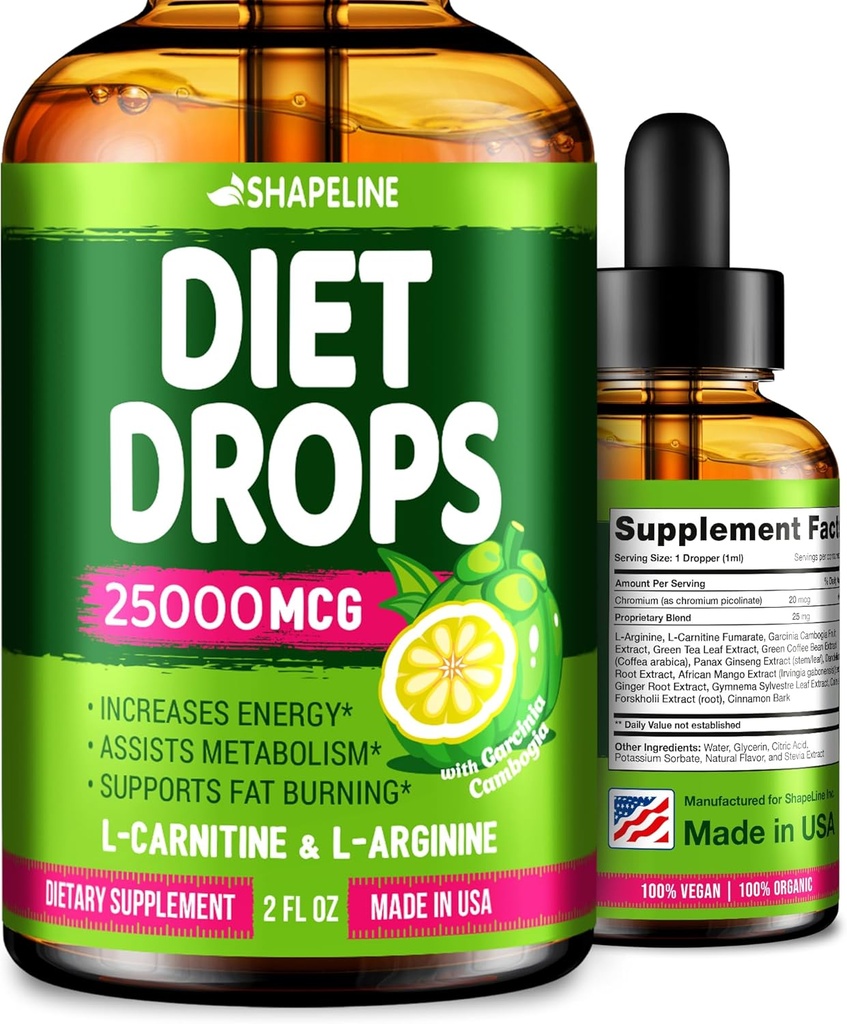 Diet Drops - Ορεκτικό Καταπραϋντικό για γυναίκες & άνδρες - Made in The USA - Φυσικό Αναμνηστικό Μεταβολισμού - Σταγόνες Διατροφής με Garcinia Cambogia, L-αργινίνη & L-Γλουταμίνη 2 Fl Oz