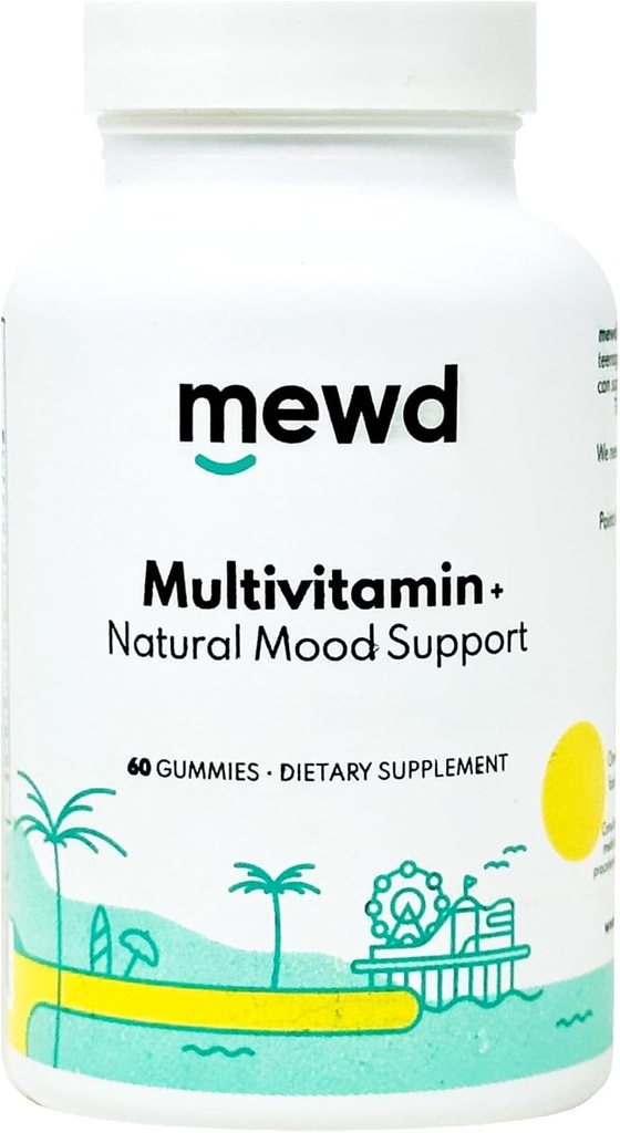 MEWD Adult Daily Multivitamin Gummy που περιλαμβάνει L-Θεανίνη, Σιδήρου, Βασικές Βιταμίνες, Vegan, Χωρίς Γλουτένη, 60 Count