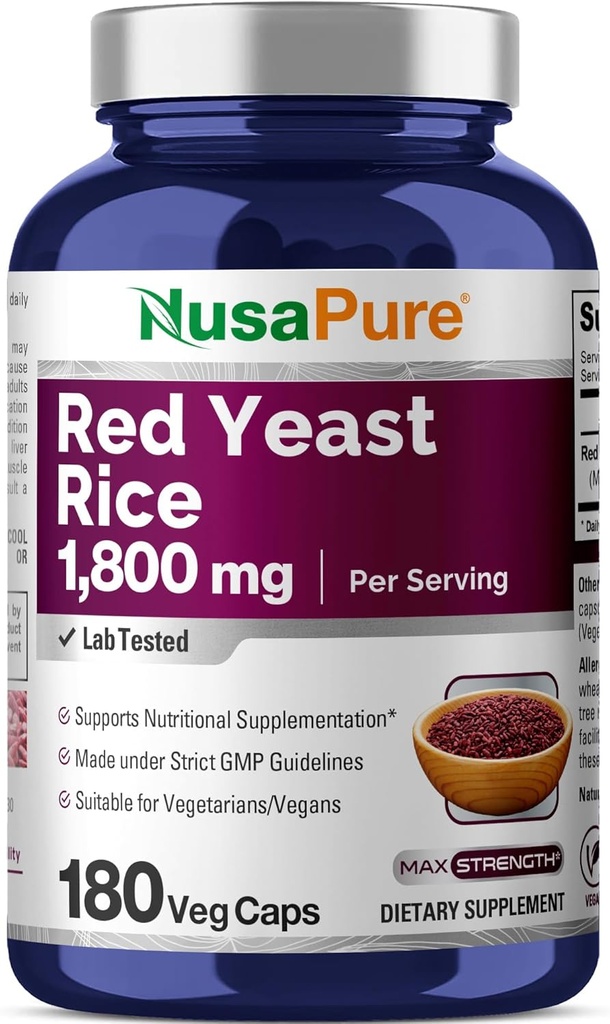 NusaPure Red Yeast Rice 1800mg 180 Κάψουλες Veggie (Non-GMO, Vegan)