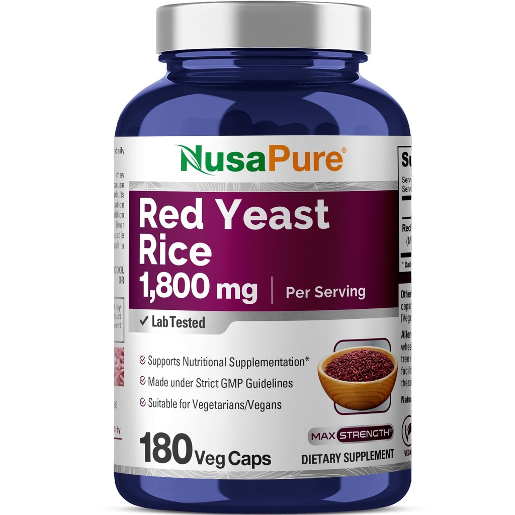 NusaPure Red Yeast Rice 1800mg 180 Κάψουλες Veggie (Non-GMO, Vegan)