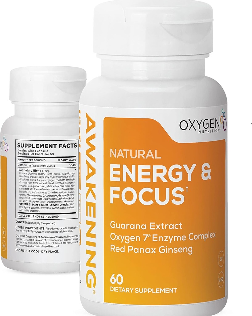 Αφύπνιση Natural Energy & Focus Nootropic συμπλήρωμα με Panax Ginseng, Guarana Extract & Chromium Picolinate 
