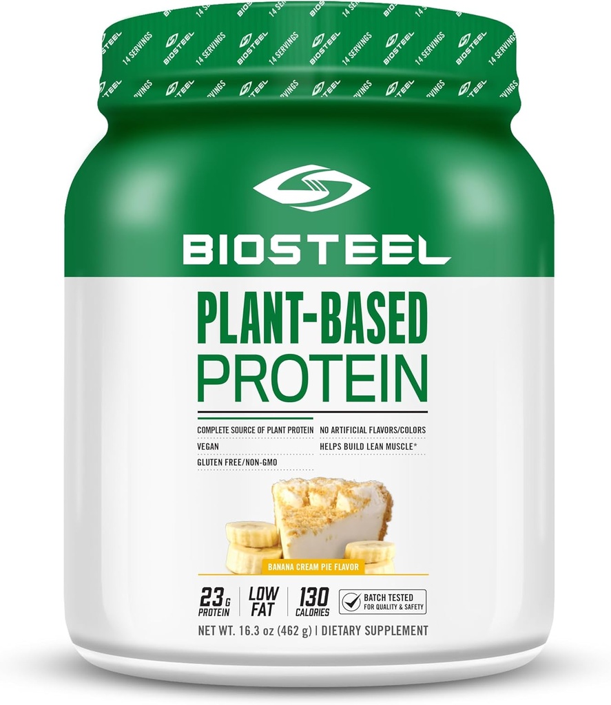 BioSteel Elite φυτού-βασισμένη στην ανάκτηση πρωτεΐνης Vegan με καφέ πρωτεΐνη ρυζιού, πρωτεΐνη μπιζελιού, και πρωτεΐνη κάνναβης, άρωμα πίτας κρέμα μπανάνας, 14 εξυπηρετούν, χωρίς γλουτένη