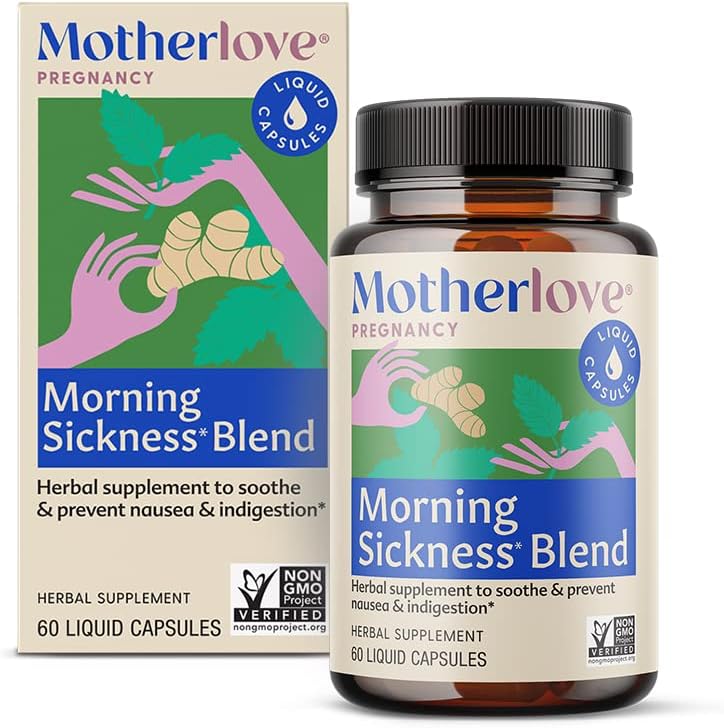 Motherlove Morning Sickness Blend (60 Liquid caps) Herbal Supplement for Morning Sickness Relief—Vegan, Non-GMO, Organic Herbs, Kosher, Soy-Free