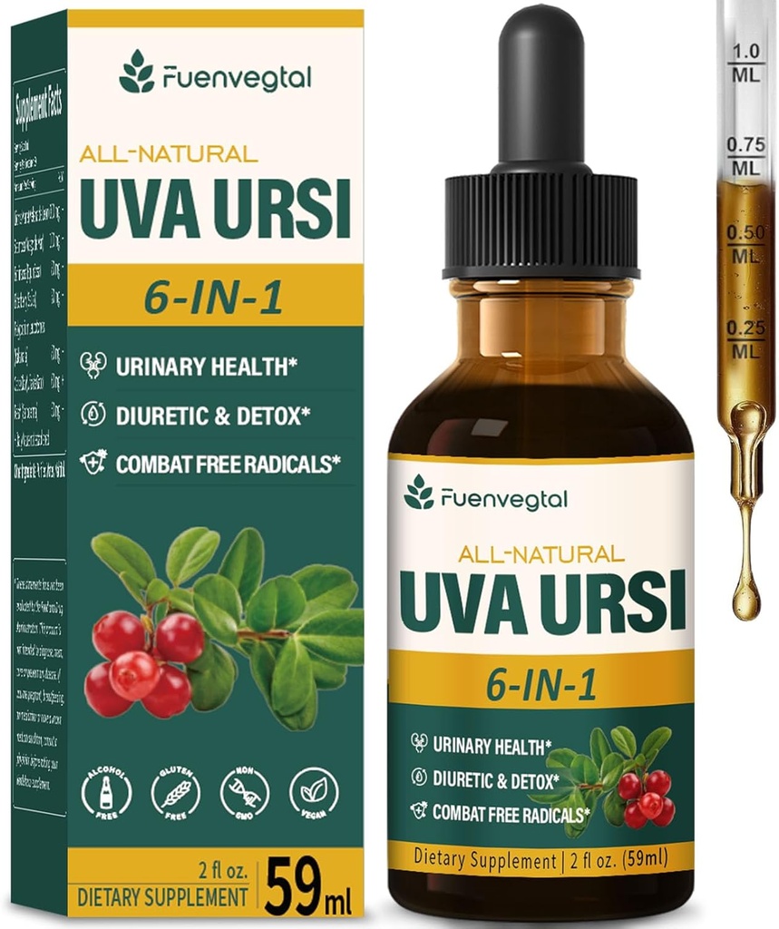 Uva Ursi Bearberry Φυσικές διουρητικές σταγόνες, ουρική υγεία & καθαρισμός νεφρών Detox συμπλήρωμα βοτάνων Υποστήριξη UTI & νερό μακριά, εκχύλισμα W/Dandelion ρίζας Cranberry, Αλκοόλ-ελεύθερος βάμμα.2oz