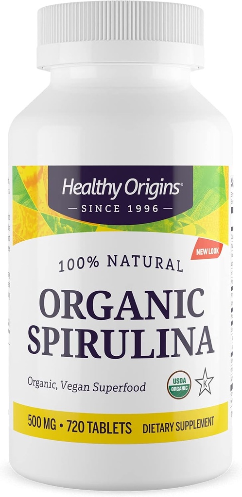 Healthy Origin Organic Spirulina 500 Mg (Οργανικός Πιστοποιημένος, Kosher Πιστοποιημένος, Φυσικός, Μη ΓΤΟ, Χωρίς Γλουτένη, Vegan Superfood), 720 Δισκία