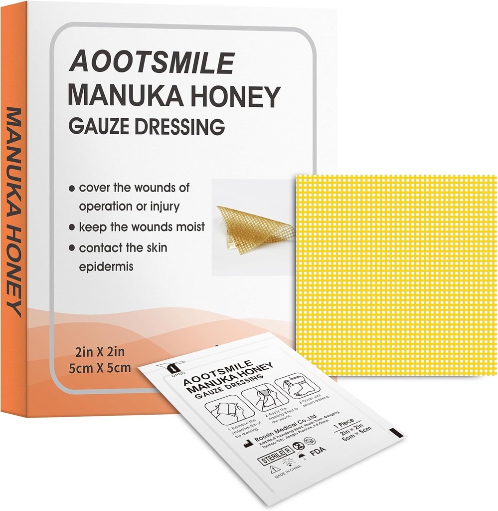 Manuka Honey Wound Care - Μέλι Wound Dressing 2" x 2" Μέλι Medical Bandage Wound Care Patch for Minor Agrassions, Cuts, Lacences, Scald and Burns for Wound Healing, 10 Pcs