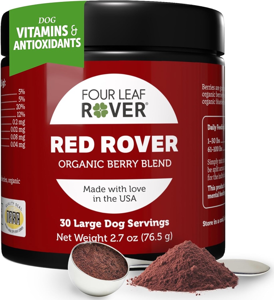 Four Leaf Rover Red Rover - Dog Urinary Tract Supplement - with Vitamins from Organic Berries and Apple - Good Source of Polyphenols and Antioxidants - 30 Large Dog Servings