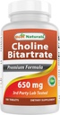 Best Naturals Choline Bitartrate 650 mg (Non- GMO) για υγιή γνωστική λειτουργία εγκεφάλου 180 δισκία
