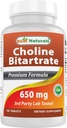 Best Naturals Choline Bitartrate 650 mg (Non-GMO) for Healthy Cognitive Brain Function 180 Tablets