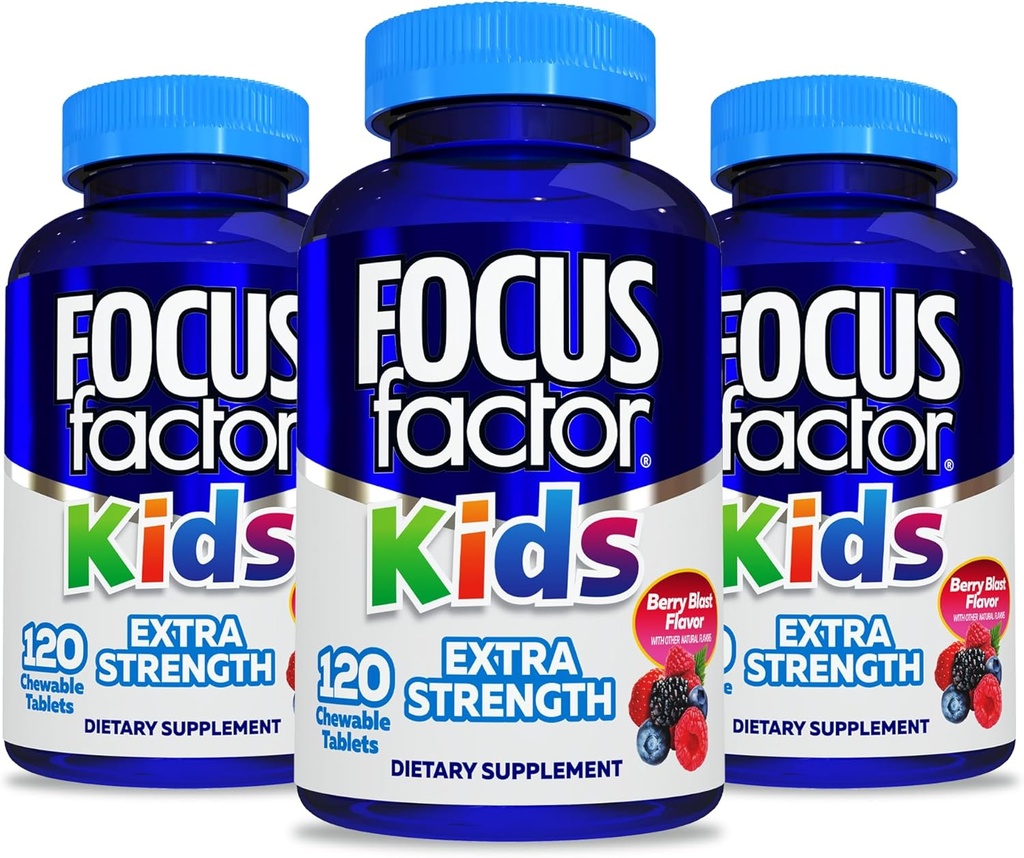 Focus Factor Kids Extra Strength Daily Chewable for Brain Health Support, 120 Count – Βιταμίνες για Παιδιά - Quality Formula – Γλουτένη & χωρίς γαλακτοκομικά συμπληρώματα για παιδιά (3 Pack)