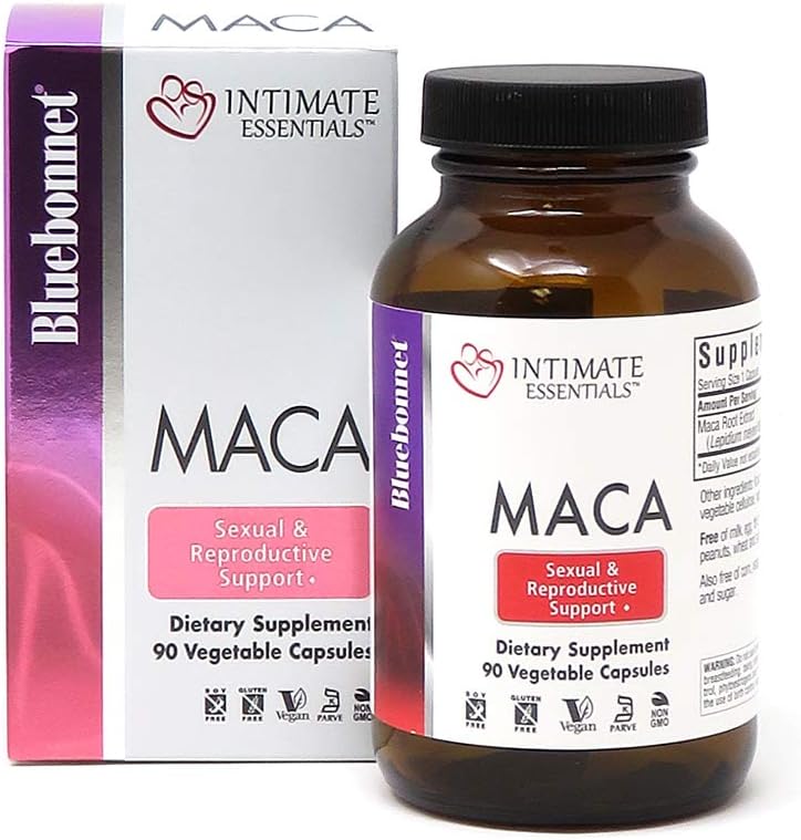Bluebonnet Διατροφή Intimate Απαραίτητα κάψουλες Maca, χωρίς σόγια, χωρίς γλουτένη, χωρίς γλουτένη, χωρίς γαλακτοκομικά, Kosher Certified, Vegan, 90 κάψουλες, 90 εξυπηρετούν (743715040144)