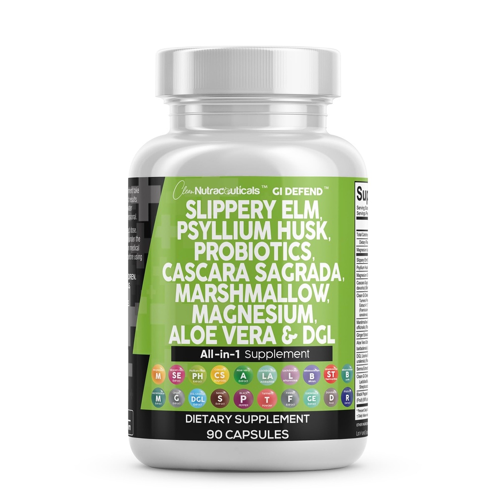 Καθαρά θρεπτικά συστατικά Slippery Elm Psyllium Husk Pre Probiotic Digestive Gut Health Supplement with Aloe Vera Cascara Sagrada Marshmallow Root DGL Licorice Senna Extract