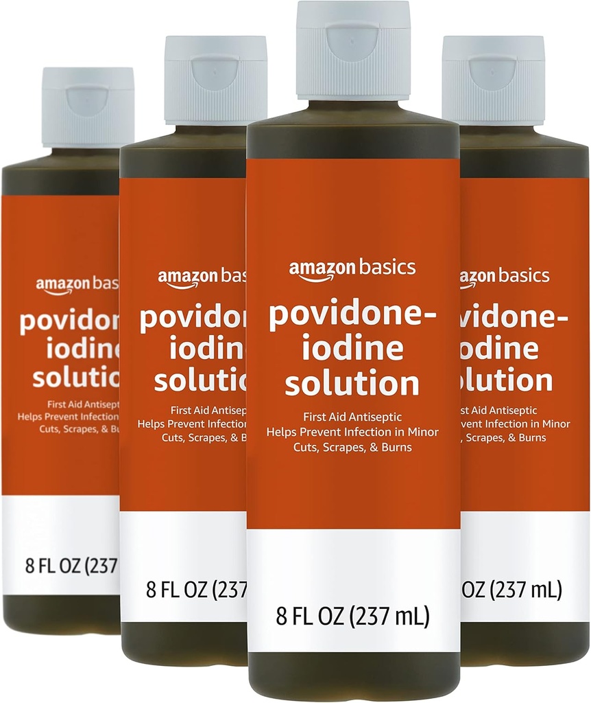 Βασικά Αντισηπτικά πρώτων βοηθειών, 10% Povidone Iodine Solution, 8 Fl Oz, Συσκευασία των 4