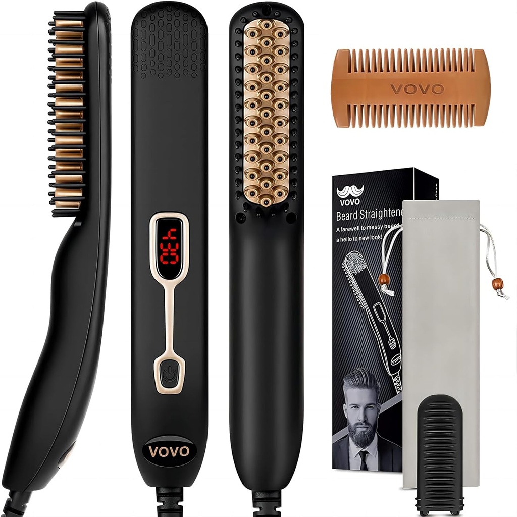 VOVO Beard Straightener Comb Αναβάθμιση Professional 2 σε 1 Ανδρική Γύμναση Ίσιωμα Μαλλιά Ισιωτική Βούρτσα Φορητή Anti-Burn 6 Θερμοκρασία ρυθμιζόμενη με οθόνη LED για το σπίτι και τα ταξίδια