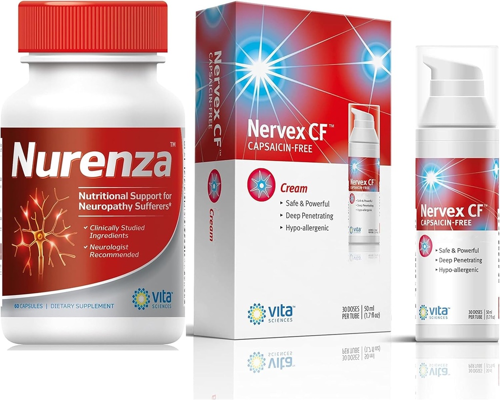 Vita Sciences 40x Neuropathy Relief Power Pack: Nurenza 40x Συμπλήρωμα δύναμης & Nervex CF Capsaicin-Free Cream